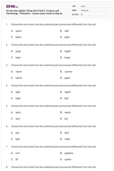 20 câu trắc nghiệm Tiếng Anh 8 Unit 5. Science and Technology ...