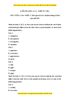 Đề thi cuối kì 2 Tiếng Anh lớp 12 trường THPT Tây Trà năm 2023