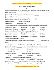 Đề thi cuối kì 2 Tiếng Anh 8 Friends Plus (Đề 2 kèm file nghe)