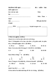 Đề thi giữa kì 1 Toán lớp 5 Kết nối tri thức (Đề 8)