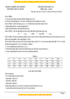 Đề thi cuối kì 1 Hóa học 9 trường THCS Ái Quốc