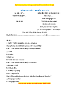 Đề thi Công nghệ 10 giữa kì 1 Kết nối tri thức (Công nghệ thiết kế) - Đề 2