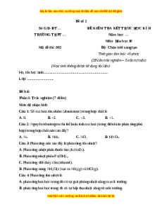 Đề thi cuối kì 2 Hóa học 10 Chân trời sáng tạo - Đề 2