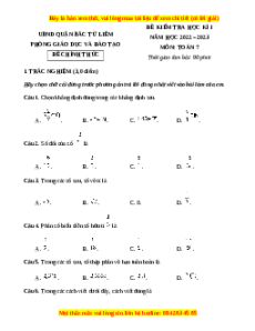 Đề thi cuối kì 1 Toán 7 Kết nối tri thức quận Bắc Từ Liêm - Hà Nội