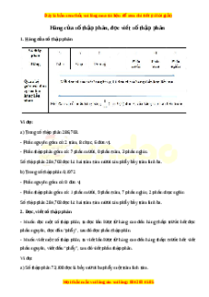 Lý thuyết Hàng của số thập phân. Đọc, viết số thập phân Toán 5