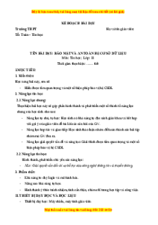 Giáo án Bài 15 Tin 11 Kết nối tri thức: Bảo mật và an toàn hệ cơ sở dữ liệu
