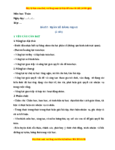Giáo án Phân số bằng nhau Toán lớp 4 Cánh diều