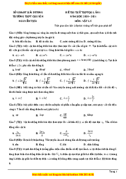 Đề thi thử Vật Lí trường Chuyên Nguyễn Trãi năm 2021