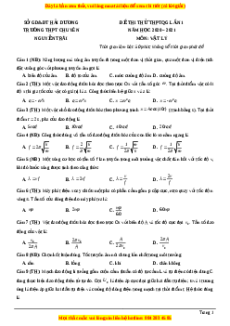 Đề thi thử Vật Lí trường Chuyên Nguyễn Trãi năm 2021