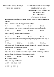 Bộ 23 Đề thi vào lớp 6 Toán Nam Định các năm