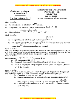 Đề thi vào 10 Toán Tỉnh Thừa Thiên Huế năm 2023-2024