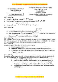 Đề thi vào 10 Toán Tỉnh Thừa Thiên Huế năm 2023-2024