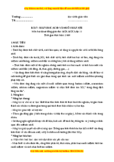 Giáo án Sulfuric acid và muối sulfate Hóa học 11 Chân trời sáng tạo