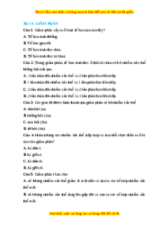 Trắc nghiệm Giảm phân Sinh học 10 Cánh diều