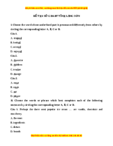 Đề thi cuối kì 2 Tiếng Anh 9 Sở GD Lạng Sơn năm 2023