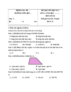 Đề thi cuối kì 1 Toán lớp 4 Cánh diều - Đề 7