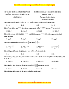 Đề thi thử Toán trường Nguyễn Viết Xuân năm 2021