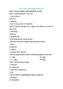 Trắc nghiệm Bài 13: Xử lí môi trường nuôi thủy sản Công nghệ 12 Lâm nghiệp-Thủy sản Cánh diều