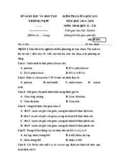 Đề thi giữa kì 1 Sinh học 12 Cánh diều tạo 2024 (Đề 1)