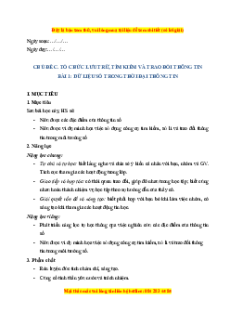 Giáo án Chủ đề C Bài 1 Tin học 8 Cánh diều: Dữ liệu số trong thời đại thông tin