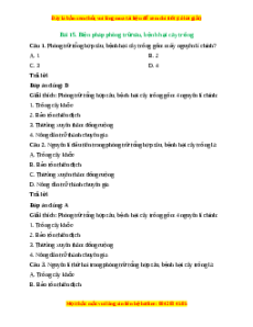 Trắc nghiệm Bài 15: Biện pháp phòng trừ sâu, bệnh hại cây trồng Công nghệ 10 Cánh diều
