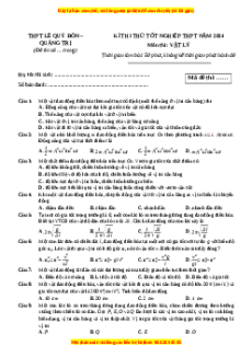 Đề thi thử tốt nghiệp Vật lí trường THPT Lê Quý Đôn - Quảng Trị năm 2024