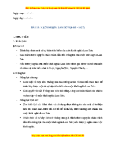 Giáo án Bài 19 Lịch sử 7 Cánh diều (Phiên bản 2): Khởi nghĩa Lam Sơn (1418-1427)