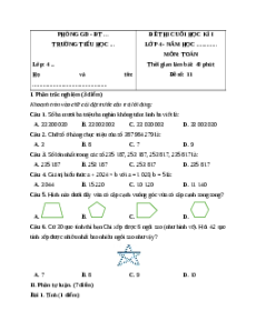 Đề thi cuối kì 1 Toán lớp 4 Cánh diều - Đề 11