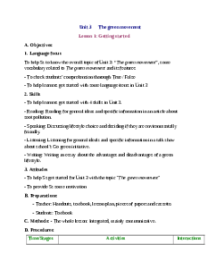 Giáo án Unit 3: The green movement Tiếng Anh 12 (mới CV 5512)