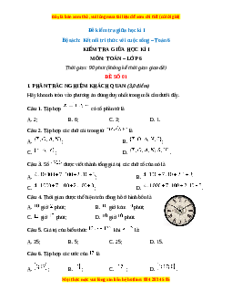 Đề thi giữa kì 1 Toán 6 Kết nối tri thức (Đề 1)