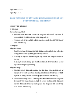Giáo án Bài 11 Lịch sử 12 Cánh diều (2024): Thành tựu cơ bản và bài học của công cuộc Đổi mới ở Việt Nam