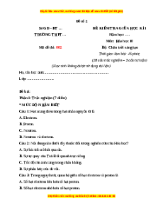 Đề thi giữa kì 1 Hóa học 10 Chân trời sáng tạo - Đề 2