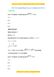 Trắc nghiệm Hai dạng phương trình quy về phương trình bậc hai Toán 10 Cánh diều