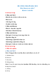 Đề cương Giữa kì 2 KHTN 7 Cánh diều có đáp án