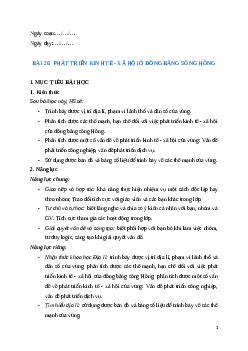 Giáo án Bài 20 Địa lí 12 Cánh diều: Phát triển kinh tế - xã hội ở Đồng bằng sông Hồng