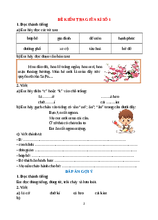 Bộ 10 đề thi Giữa kì 1 Tiếng Việt lớp 1 Kết nối tri thức có đáp án