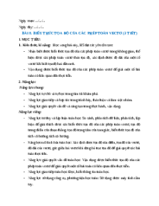 Giáo án Biểu thức toạ độ của các phép toán vectơ Toán 12 Kết nối tri thức