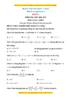 Đề thi giữa kì 1 Toán 8 Chân trời sáng tạo (đề 7)