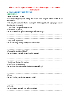 Đề cương ôn tập Cuối kì 2 Tiếng Việt lớp 1 Chân trời sáng tạo