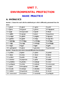 Bài tập bổ trợ nâng cao Unit 7: Environmental protection Tiếng Anh 8 Global success