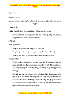 Giáo án Công thức nhân xác suất cho hai biến cố độc lập Toán 11 Kết nối tri thức