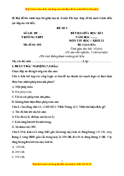 Đề thi giữa kì 1 Tin học 11 Cánh diều (đề 1)