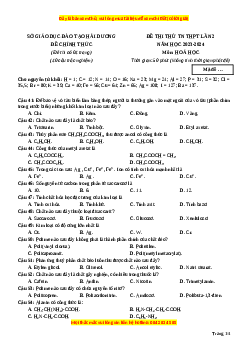 Đề thi thử tốt nghiệp Hóa học Sở GDĐT Hải Dương lần 2 năm 2024