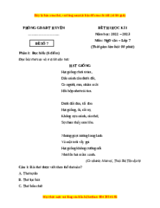 Đề thi giữa kì 1 Ngữ Văn lớp 7 Kết nối tri thức có đáp án (Đề 7)