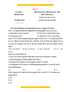 Đề thi cuối kì 1 Hóa học 10 Cánh diều - Đề 3