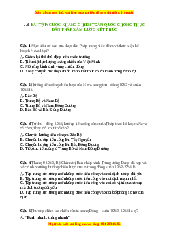 Trắc nghiệm Bài 27 Lịch sử 9: Cuộc kháng chiến toàn quốc chống thực dân Pháp xâm lược kết thúc (1953 - 1954)