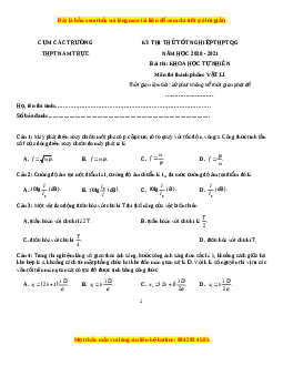 Đề thi thử Vật Lí trường Nam Trực năm 2021