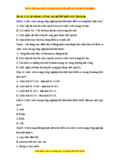 Trắc nghiệm Bài 8 Lịch sử 10 Cánh diều: Cách mạng công nghiệp thời kì cận đại