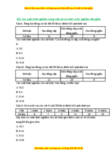 Trắc nghiệm Xác suất thực nghiệm trong một trò chơi và thí nghiệm đơn giản Toán 6 Cánh diều