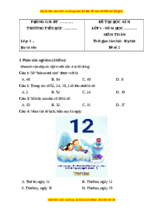 Đề thi cuối kì 2 Toán lớp 1 Chân trời sáng tạo (Đề 2)